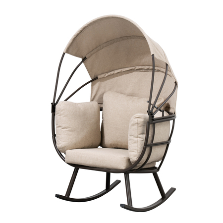 DEKO LIVING Outdoor Rocking Patio Egg Chair with Beige Upholstery COP20210BWN
